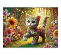 HCM Kinzel - Rompecabezas de Madera - Gato en el jardín, 150 Piezas, diseño único, Acabado, Colores Brillantes, Duradera