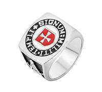 HCMA Anillo de Acero Inoxidable de Caballeros templarios para Hombre, Anillos masónicos con Doble Cruz de águila, Regalo de joyería de masonería