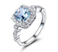 HCMA Anillos de plata de ley 925 para mujer, topacio azul, piedra preciosa real, cojín de aguamarina, regalo clásico romántico, joyería fina de compromiso