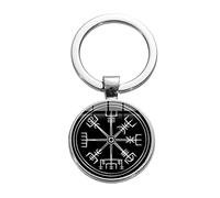 HCMA Llavero de brújula vikinga, runas nórdicas de la Trinidad Antigua, símbolo de Odín, patrón de Arte, Llavero de Gema de Tiempo, Llavero de Coche, Regalo de joyería