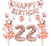 HCRXVV Rosegold 22 cumpleaños mujer fiesta decoración Set 22.Globos mujeres señoras Happy Birthday guirnalda decoración cumpleaños globos para 22 años cumpleaños niña decoración