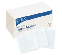 HCS Esponjas de gasa 4x4, tejidas, no estériles, 12 capas (paquete de 200 unidades) - 100% algodón, absorbente, diseño de baja pelusa - Almohadillas de gasa médicas - Cuidado de heridas, primeros