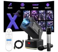 HCS350 KTV Mini Proyector Portatil,Proyección+Karaoke+Altavoz 3 en 1 Proyector 4K con Mando a Distancia por Voz/Micrófono Recargable,1920 * 1080P Projector Portable 4K,450 ANSI,Android 11,WiFi6+BT5.4