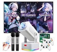 HCS350 PLUS Mini Proyector Portatil,20000 Juego+Karaoke+Altavoz 4 en 1 Proyector 4K con Mando a distancia por voz/Micrófono Recargable,1920*1080P Projector Portable 4K,450 ANSI,Android 11,WiFi6+BT5.4