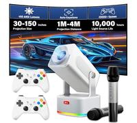 HCS350 PLUS Proyector de Video Portátil con WiFi y Bluetooth - 1080P y 450 ANSI, 3 Modos en 1:Juego, KTV y Cine, 20000+ Juego, Micrófono Recargable, Mando a Distancia de Voz Bluetooth y Mando de Juego