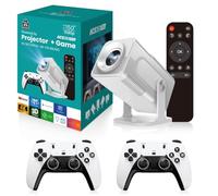 HCS350 Pro Android 11 - Proyector para juegos con tarjeta TF de 64 GB, controlador inalámbrico para juegos, WiFi dual, 1920 x 1080P, proyector portátil de cine en casa