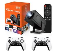 HCS350 Pro Android 11 - Proyector para juegos de 64 GB, tarjeta TF, controlador inalámbrico para juegos, doble WIFI1920 x 1080P, proyector portátil de cine en casa (blanco) (negro)