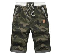 HCSS Pantalones cortos Bermudas para hombre, pantalones cortos chinos de verano, de algodón, elástico con bolsillo, Camuflaje Verde, L