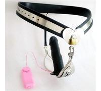 HCUDFN Cinturón de castidad BDSM for mujer con consolador vibrador for mujer fabricado en acero inoxidable, ropa interior for mujer, conjunto sexy for parejas(Waist 96~102cm)