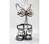 HCUDFN Cinturón de castidad BDSM for mujer, conjunto completo de 3 piezas con sujetador y anillo for el muslo, dispositivo de castidad, juguetes sexuales for parejas y mujeres.(Waist 102~108cm)