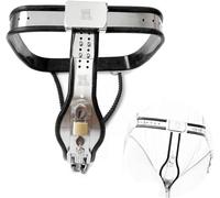 HCUDFN Cinturón de castidad de acero inoxidable BDSM, pantalones de castidad tipo Y de metal con cerradura, cinturón de castidad BDSM, juguetes sexuales for mujeres y parejas.(Black Schwarz,Waist 60~9