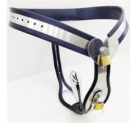 HCUDFN Cinturón de castidad de acero inoxidable BDSM, ropa interior con tapón anal, jaula for pene totalmente ajustable, juguetes sexuales for hombres y parejas.(Black Schwarz,Waist 76~82cm)