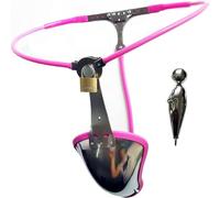 HCUDFN Cinturón de castidad de acero inoxidable con tapón anal y ropa interior metálica, dispositivo de castidad, juguetes sexuales de bondage BDSM for hombres y parejas.(Pink Rosa,Waist 64~70cm)