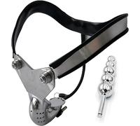 HCUDFN Cinturón de castidad de acero inoxidable SM, ropa interior con dispositivo de bloqueo de metal, bragas, cuentas anales, tapón anal, consolador, juguetes sexuales de bondage for hombres y mujere