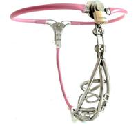 HCUDFN Cinturón de castidad de acero inoxidable SM, ropa interior de metal, dispositivo de castidad, BDSM, juguetes sexuales de bondage for hombres y parejas.(Pink Rosa,Waist 82~88cm)