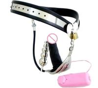 HCUDFN Cinturón de castidad femenino BDSM con consolador, vibrador y arnés. Kit de consolador. Dispositivo de castidad bondage. Juegos for mujeres y parejas.(Waist 96~102cm)