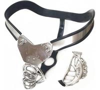 HCUDFN Cinturón de castidad hueco SM, bragas de acero inoxidable 316, jaulas de castidad ajustables y discretas, cerradura for pene, juguetes sexuales BDSM for hombres y parejas.(Waist 108~114cm)