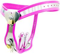 HCUDFN Cinturón de castidad SM con tapón anal y ropa interior de metal for vagina, dispositivo de castidad de acero inoxidable, juguetes sexuales totalmente ajustables for mujer.(Pink Rosa,Waist 96~10