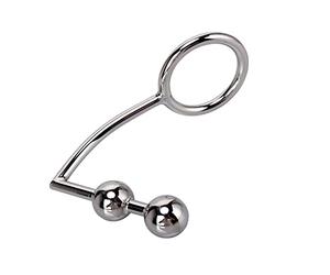 HCUDFN Gancho anal de acero inoxidable con 2 bolas, anillo for pene, anillo for pene, tapón anal, gancho anal, peso for testículos, bolas anales, bondage, juguete anal SM for hombres(40mm)