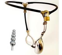 HCUDFN Jaula de castidad ajustable de acero inoxidable for hombres, con tapón anal de metal, cinturón de castidad de abstinencia, ropa interior, bondage for mujeres y parejas.(B,60cm-70cm)