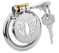 HCUDFN Jaula de castidad de acero inoxidable BDSM, jaula de pene con forma de mariposa y de silicona for pene, juguete sexual for parejas.(A,40MM)