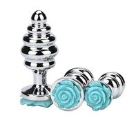 HCUDFN Tapón anal de metal SM, juego de 3 piezas con rosas de hilo, juguete sexual, consolador anal, juego de tapones anales for mujeres, parejas y hombres.(M)