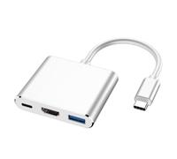 HCUSR Estación de acoplamiento 3 en 1 tipo C a HDMI, adaptador multipuerto USB, convertidor AV con salida 4KHDMI, 100 W PD, puerto USB A 3.0, estación de acoplamiento para laptop, PC, tabletas (plata)