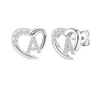 Hcvone Pendientes de plata para mujeres y niñas con inicial A-Z S925, aretes de tuerca para niñas, regalos de cumpleaños, Navidad, para mamá, hija, hermana, amigas, 1.3cm, Cobre, Sin piedra preciosa