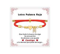 Hcvone Pulsera Roja Letra Inicial Con Tarjeta A-Z Pulsera Corazón Con Letra Para Hombre Mujer Niños Madre Hermana Pareja Amigos (N)
