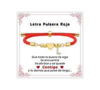 Hcvone Pulsera Roja Letra Inicial Con Tarjeta A-Z Pulsera Corazón Con Letra Para Hombre Mujer Niños Madre Hermana Pareja Amigos (L)
