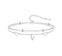 Hcvone Pulseras S925 para mujeres y niñas, pulsera de plata con corazón inicial A-Z, pulseras de cuentas en capas para amigas, mamá, hija, hermana, talla única, Cobre, No es una piedra preciosa