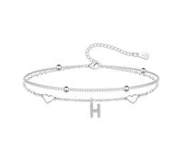 Hcvone Pulseras S925 para mujeres y niñas, pulsera de plata con corazón inicial A-Z, pulseras de cuentas en capas para amigas, mamá, hija, hermana, talla única, Cobre, No es una piedra preciosa
