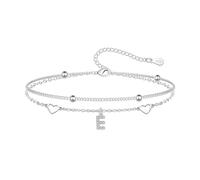 Hcvone Pulseras S925 para mujeres y niñas, pulsera de plata con corazón inicial A-Z, pulseras de cuentas en capas para amigas, mamá, hija, hermana, talla única, Cobre, No es una piedra preciosa