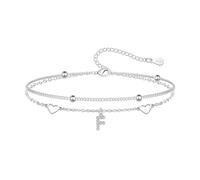 Hcvone Pulseras S925 para mujeres y niñas, pulsera de plata con corazón inicial A-Z, pulseras de cuentas en capas para amigas, mamá, hija, hermana, talla única, Cobre, No es una piedra preciosa
