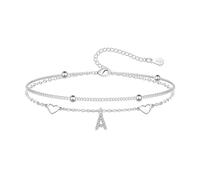 Hcvone Pulseras S925 para mujeres y niñas, pulsera de plata con corazón inicial A-Z, pulseras de cuentas en capas para amigas, mamá, hija, hermana, talla única, Cobre, No es una piedra preciosa