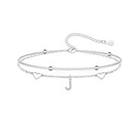 Hcvone Pulseras S925 para mujeres y niñas, pulsera de plata con corazón inicial A-Z, pulseras de cuentas en capas para amigas, mamá, hija, hermana, talla única, Cobre, No es una piedra preciosa
