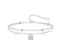 Hcvone Pulseras S925 para mujeres y niñas, pulsera de plata con corazón inicial A-Z, pulseras de cuentas en capas para amigas, mamá, hija, hermana, talla única, Cobre, No es una piedra preciosa