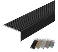 HCZION Borde de Escalera en Forma de L Protector de Borde de Escalera de Aluminio, Borde de Escalera Autoadhesivo, peldaños de Escalera Antideslizantes para Ayudar a niños Mayores (Color : Black, Si