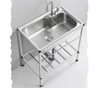 HCZION Fregadero Acero Inoxidable para Cocina, Fregadero Independiente Un Seno Fregadero Comercial Restaurante, Lavadero con Patas Acero para Jardin Garaje (Color : Cold, Size : 48x35cm/18.9x13.7in