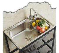 HCZION Fregadero Independiente de Acero Inoxidable 304, 50cm/60cm (Plateado, 48x35cm/18.9x13.8in, Rejilla, Cepillado, Moderno, 60x50x35 cm)