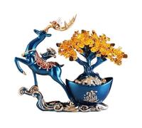 HCZKIUJY Albero di Cristallo portafortuna e ricchezza, Albero Della Fortuna con pietre preziose, Ornamento a Forma di Cervo che attrae ricchezza, decorazione Feng Shui per la casa, ALB(Blue)