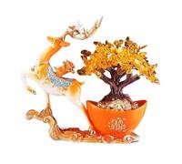 HCZKIUJY Albero di Cristallo portafortuna e ricchezza, Albero Della Fortuna con pietre preziose, Ornamento a Forma di Cervo che attrae ricchezza, decorazione Feng Shui per la casa, ALB(Orange)