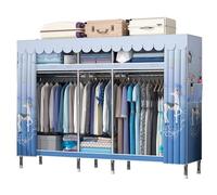 HCZKIUJY Armario de lona, organizador de almacenamiento de ropa con barra para colgar, estantes, armario plegable con cubierta de tela, para dormitorio, guardarropa, azul, 201 cm