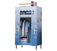 HCZKIUJY Armario de lona, organizador de almacenamiento de ropa con barra para colgar, estantes, armario plegable con cubierta de tela, para dormitorio, guardarropa, azul, 201 cm