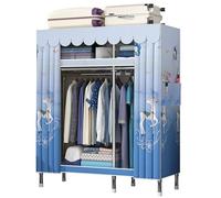 HCZKIUJY Armario de lona, organizador de almacenamiento de ropa con barra para colgar, estantes, armario plegable con cubierta de tela, para dormitorio, guardarropa, azul, 201 cm
