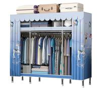 HCZKIUJY Armario de lona, organizador de almacenamiento de ropa con barra para colgar, estantes, armario plegable con cubierta de tela, para dormitorio, guardarropa, azul, 201 cm