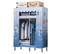 HCZKIUJY Armario de lona, organizador de almacenamiento de ropa con barra para colgar, estantes, armario plegable con cubierta de tela, para dormitorio, guardarropa, azul, 201 cm