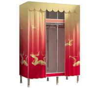 HCZKIUJY Armario de tela, organizador de almacenamiento de ropa con barra para colgar + estantes, armario plegable con cubierta de tela, para dormitorio, guardarropa, color rojo, 143 cm
