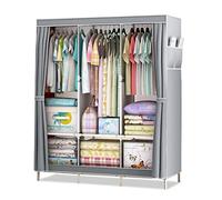 HCZKIUJY Armario portátil de lona, organizador de almacenamiento plegable con barra para colgar, estantes, bolsillos laterales, armario de tela para ropa, bolsos, gris, 125 x 45 x 168 cm