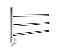 HCZKIUJY Calentador de Toallas eléctrico, Cromado, con 3 Barras oscilantes, de Acero Inoxidable 304, para baño, con Brazo Plegable y Giratorio, 56 × 45 cm, enchufable.(Plug in)